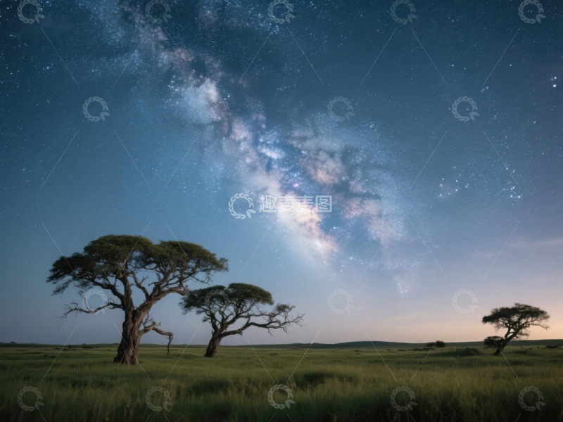 高清大图下载【趣麦麦图】星空下的草原孤树