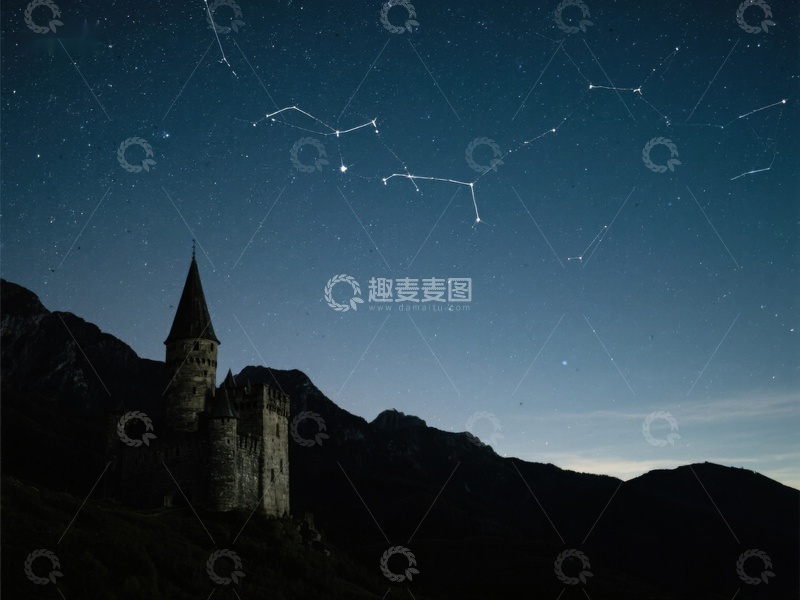 高清大图下载【趣麦麦图】夜空下的古堡与星座