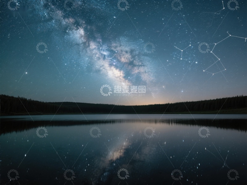 高清大图下载【趣麦麦图】银河映湖夜景