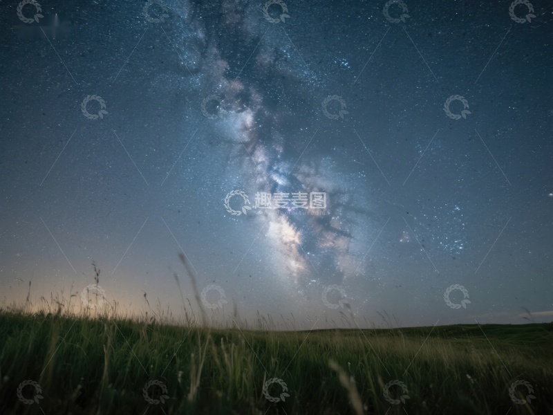 高清大图下载【趣麦麦图】夜空银河与草原