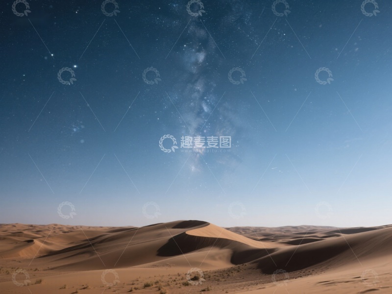 高清大图下载【趣麦麦图】沙漠夜景：星空下的沙丘
