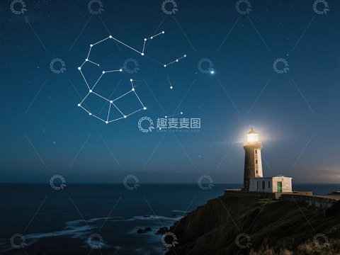夜空下的灯塔与星座