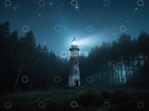 夜幕下的森林灯塔