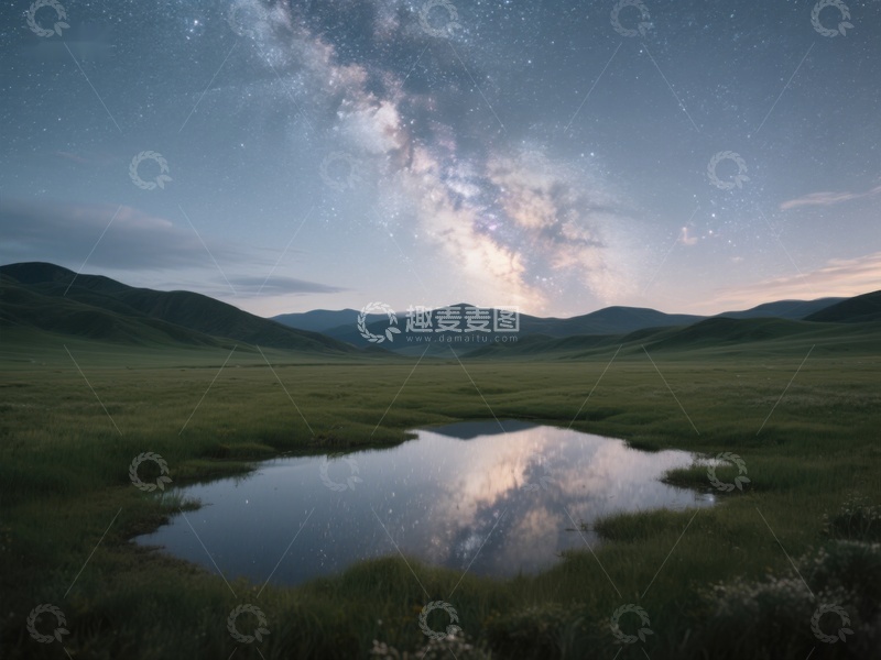 高清大图下载【趣麦麦图】星河映照静谧草原