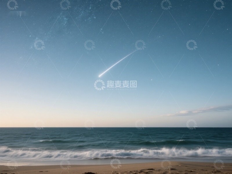 高清大图下载【趣麦麦图】流星划过夜空的海滩景象