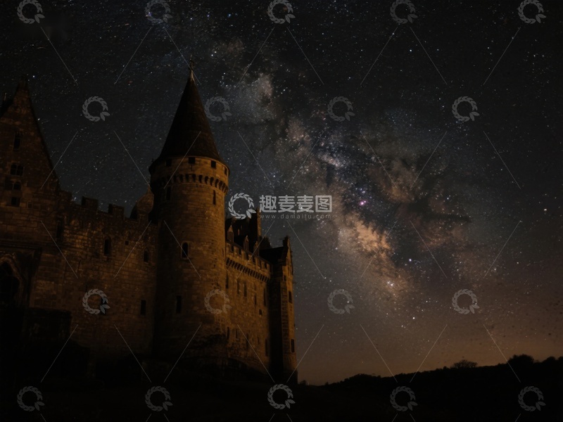 高清大图下载【趣麦麦图】夜空下的古堡与银河