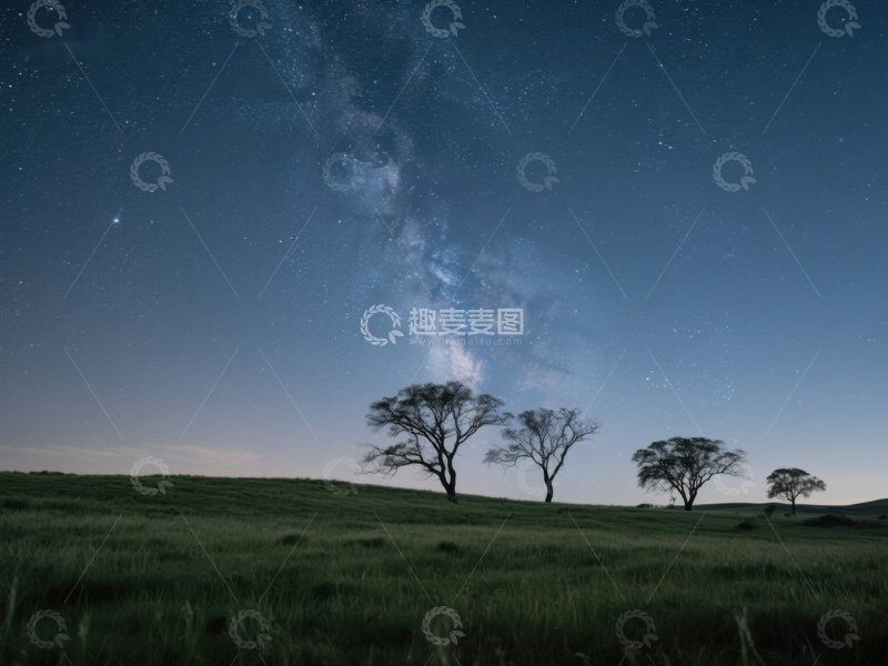 高清大图下载【趣麦麦图】夜空下的孤树与银河