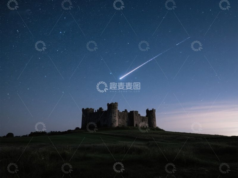 高清大图下载【趣麦麦图】夜空流星划过古堡