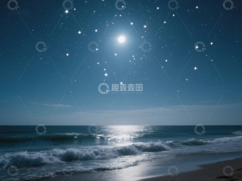 高清大图下载【趣麦麦图】夜空下的海滩