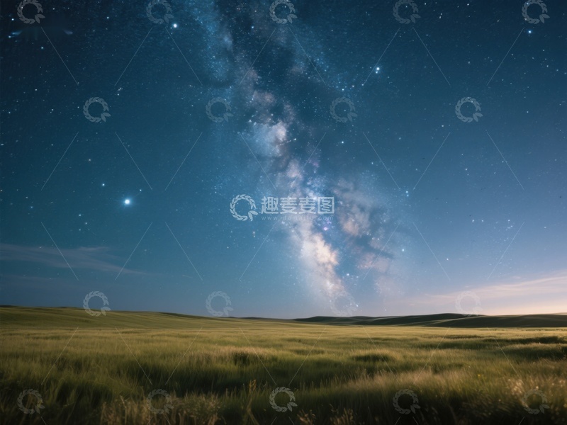 高清大图下载【趣麦麦图】银河横跨夜空，草原静谧无垠