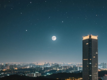 夜空下的城市与明月