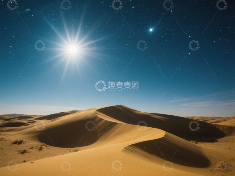高清大图下载【趣麦麦图】沙漠夜景：星空下的沙丘