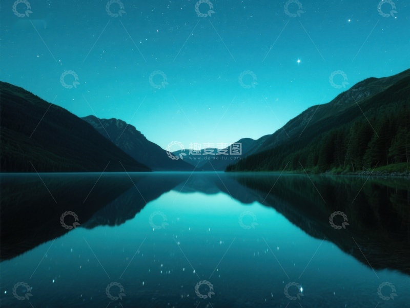 高清大图下载【趣麦麦图】夜空下的静谧湖面