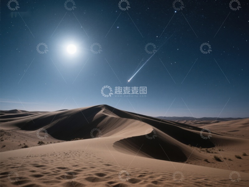 高清大图下载【趣麦麦图】沙漠夜景：流星划过星空