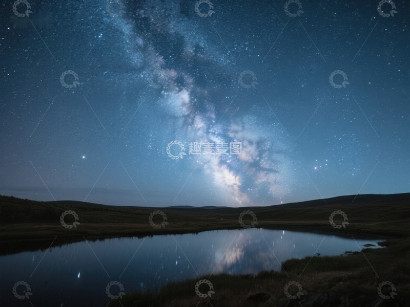 高清大图下载【趣麦麦图】银河倒映湖面，夜空璀璨如梦