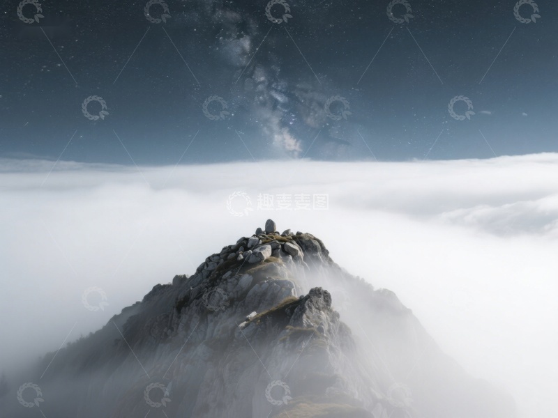 高清大图下载【趣麦麦图】云海之上，星空下的山峰