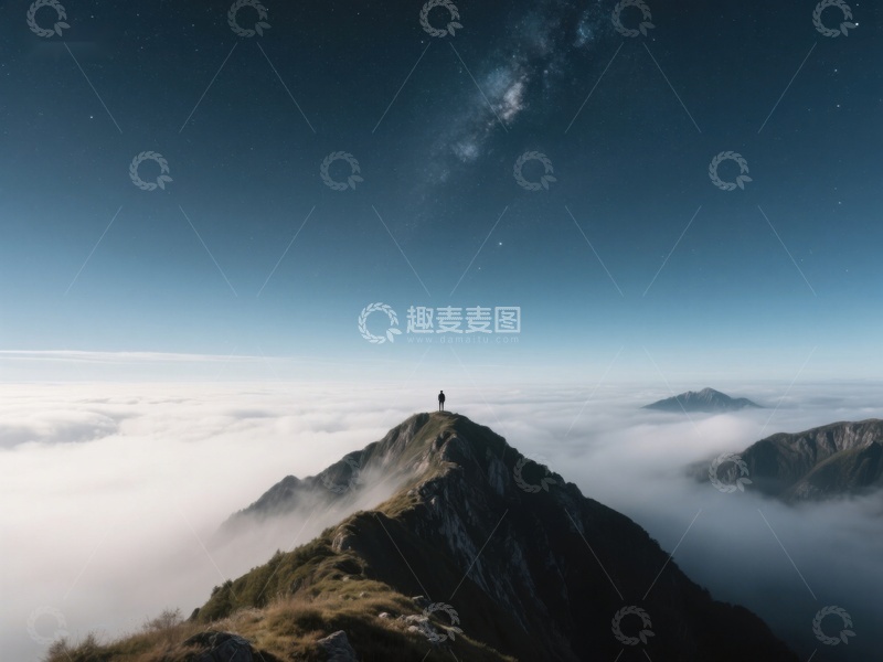 高清大图下载【趣麦麦图】山顶之上，星河与云海