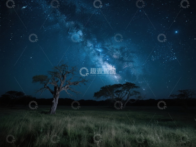 高清大图下载【趣麦麦图】夜空下的孤树与银河