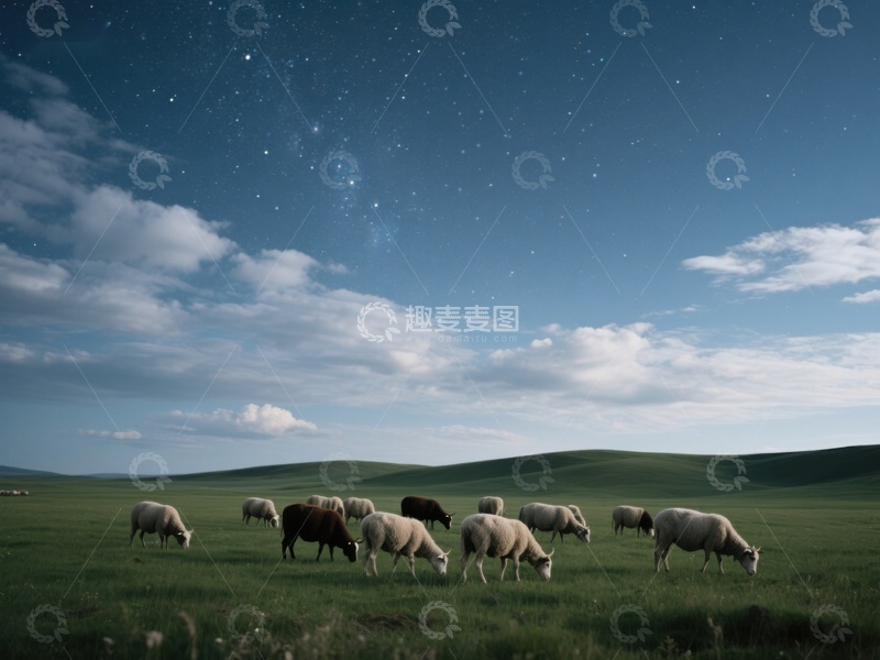 高清大图下载【趣麦麦图】星空下的羊群