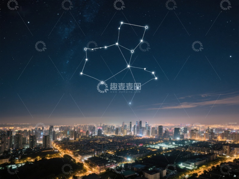 高清大图下载【趣麦麦图】夜空星座与城市灯火交相辉映