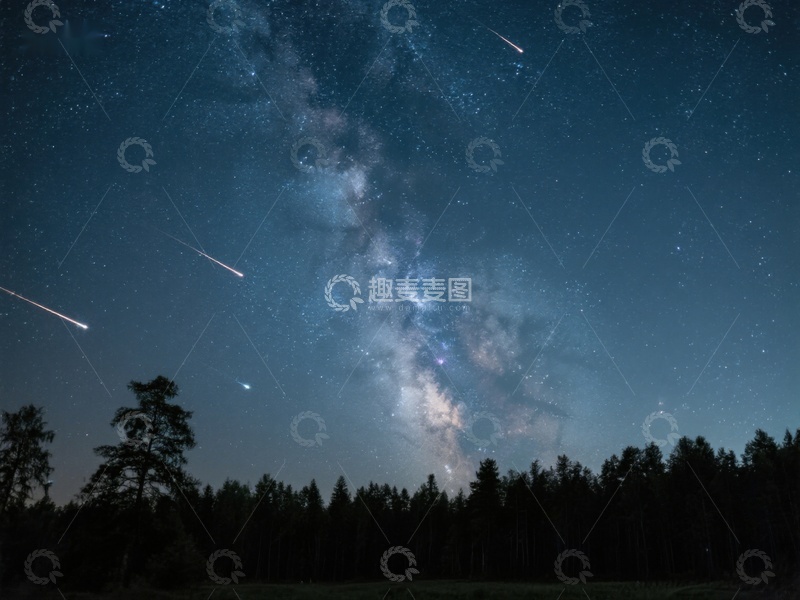高清大图下载【趣麦麦图】夜空银河与流星划过