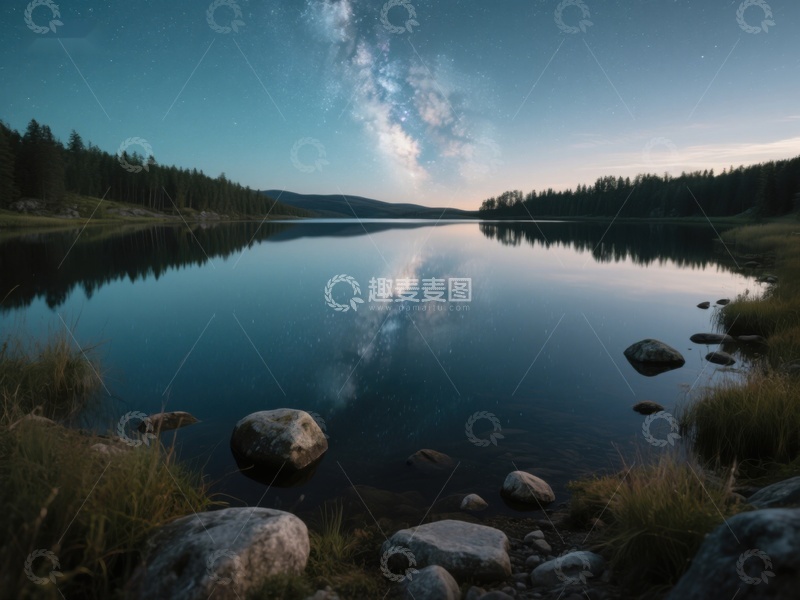 高清大图下载【趣麦麦图】夜空银河倒映平静湖面