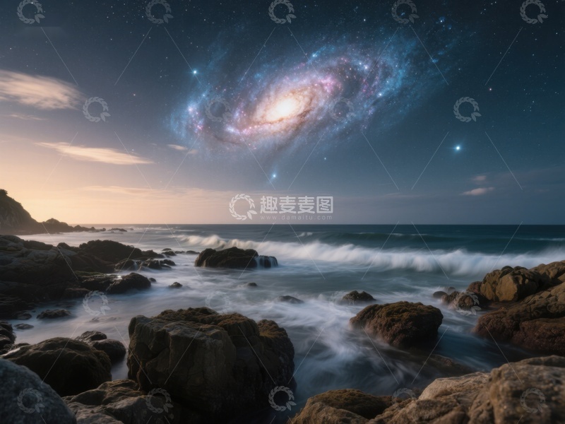 高清大图下载【趣麦麦图】星河璀璨，海浪拍岸
