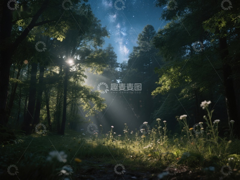 高清大图下载【趣麦麦图】晨光穿透森林，照亮幽静小径