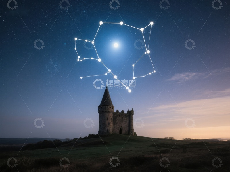 高清大图下载【趣麦麦图】星空下的古塔与星座
