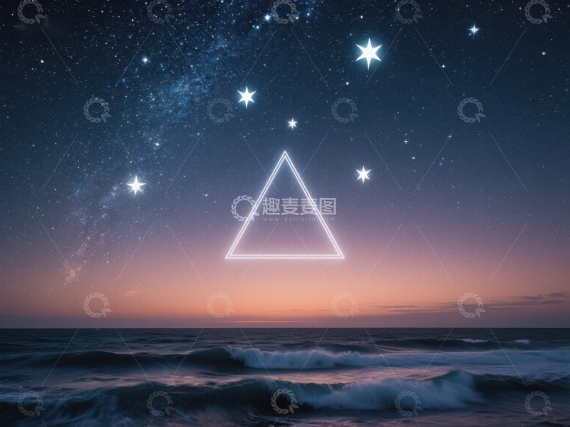 高清大图下载【趣麦麦图】星空下的海洋与发光三角形