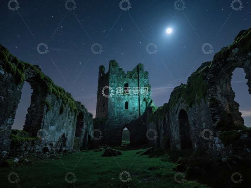 高清大图下载【趣麦麦图】月光下的古老废墟