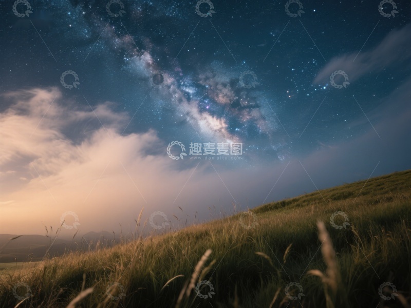 高清大图下载【趣麦麦图】夜空银河下的草原风光