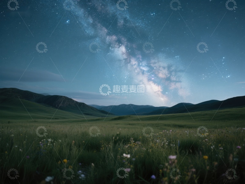 高清大图下载【趣麦麦图】星空下的草原夜景