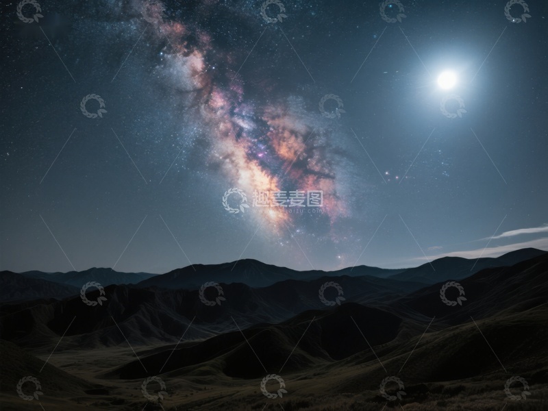 高清大图下载【趣麦麦图】夜空银河与山峦剪影