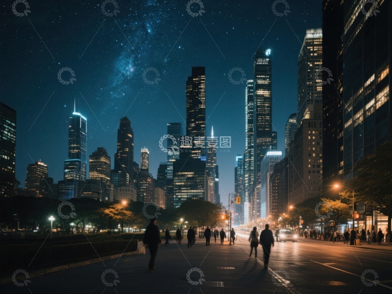 高清大图下载【趣麦麦图】夜幕下的城市天际线