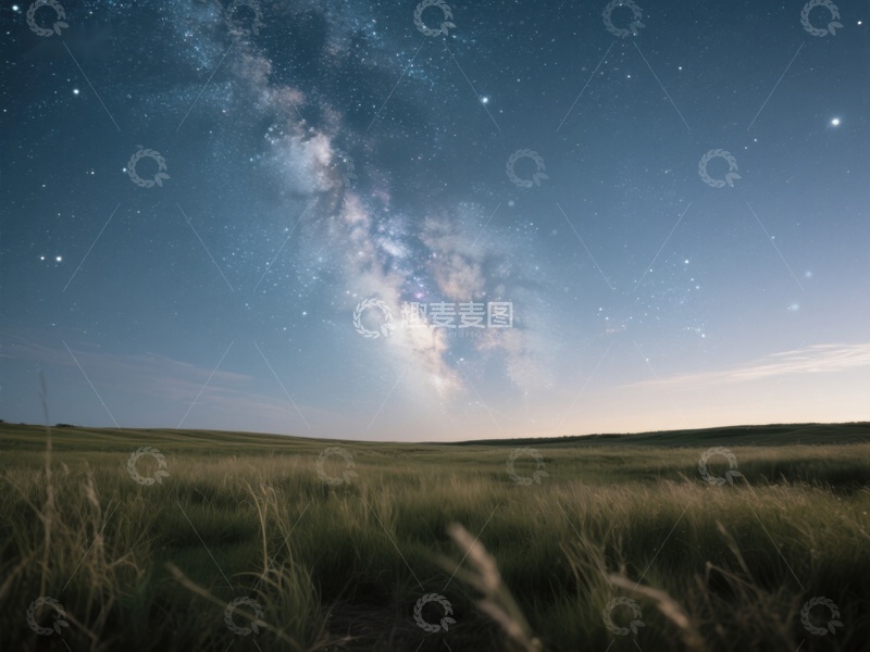 高清大图下载【趣麦麦图】夜空银河下的草原风光