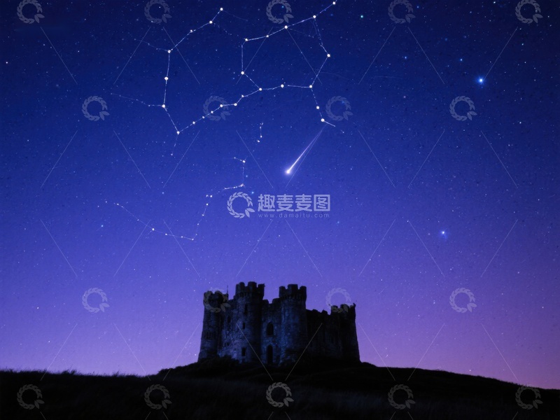 高清大图下载【趣麦麦图】夜空下的古堡与流星