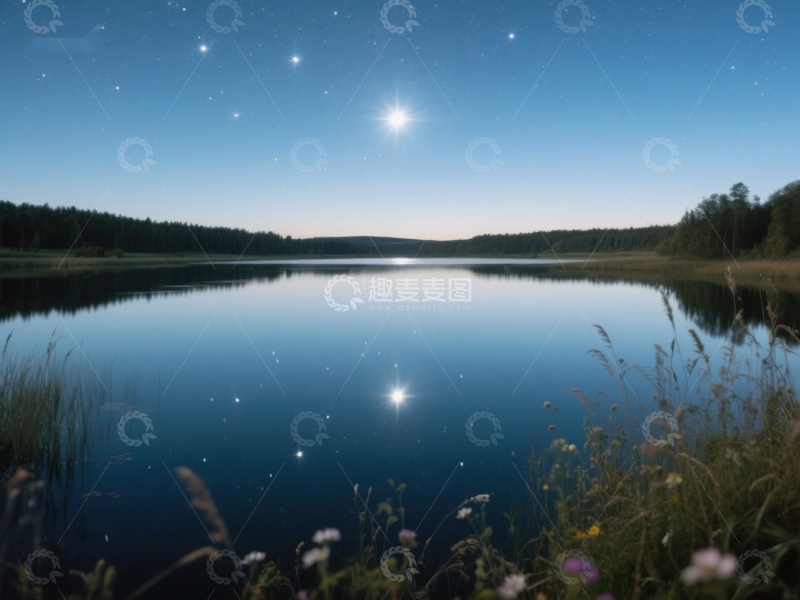 高清大图下载【趣麦麦图】夜空下的宁静湖面
