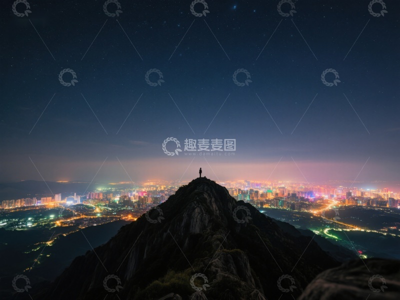 高清大图下载【趣麦麦图】夜景山顶俯瞰城市灯火