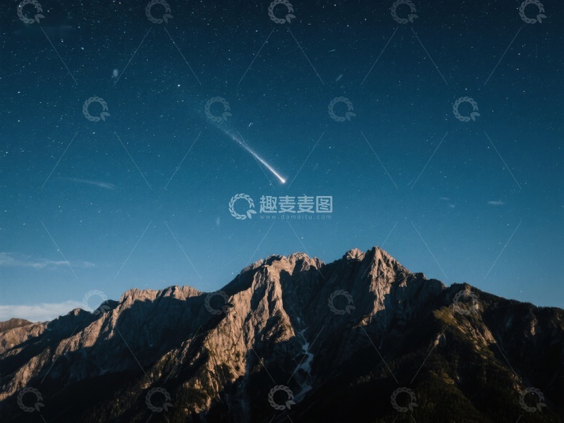 高清大图下载【趣麦麦图】夜空流星划过山峰