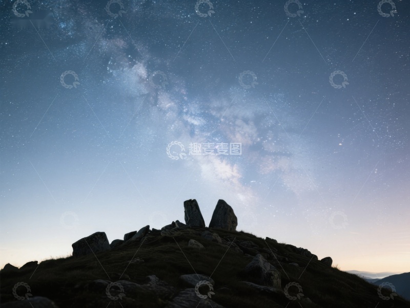 高清大图下载【趣麦麦图】星空下的山巅奇石
