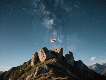 山顶旗帜与星空