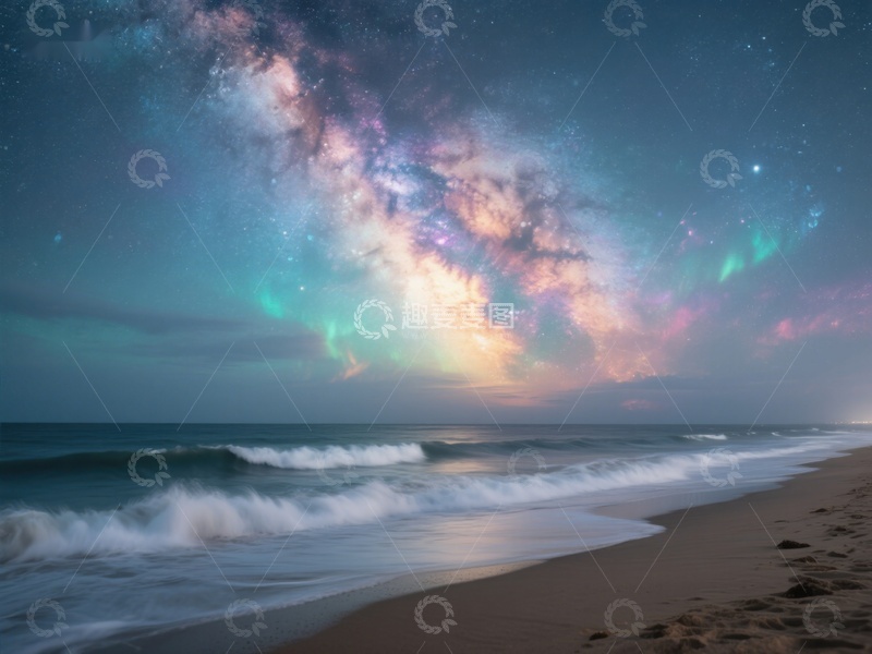 高清大图下载【趣麦麦图】星空下的海滩夜景