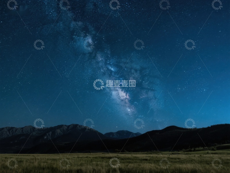 高清大图下载【趣麦麦图】夜空银河与山脉剪影