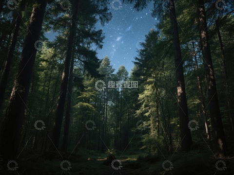 夜幕森林，星光闪烁