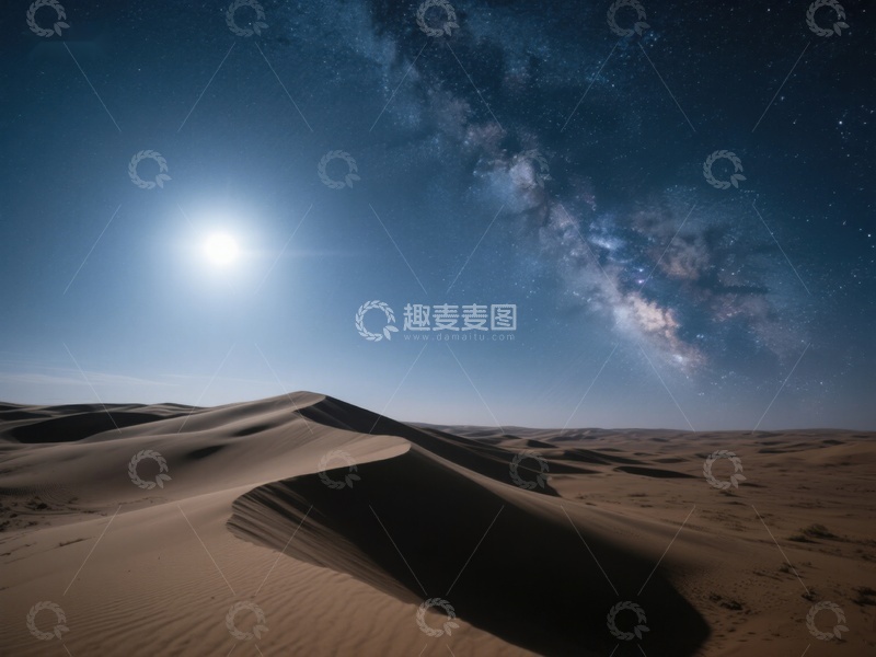 高清大图下载【趣麦麦图】沙漠夜景与银河