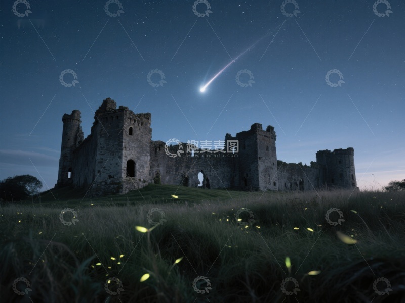 高清大图下载【趣麦麦图】夜空流星划过古堡