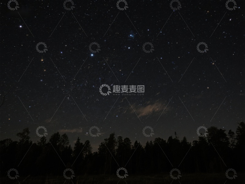 高清大图下载【趣麦麦图】夜空繁星与森林剪影