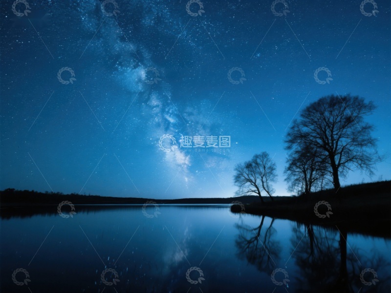 高清大图下载【趣麦麦图】夜空银河映照湖面