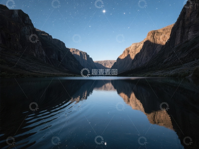 高清大图下载【趣麦麦图】星夜峡谷湖面倒影